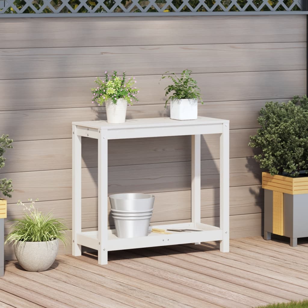 Vidaxl oppottafel met schap 82,5x35x75 cm massief groenhout wit