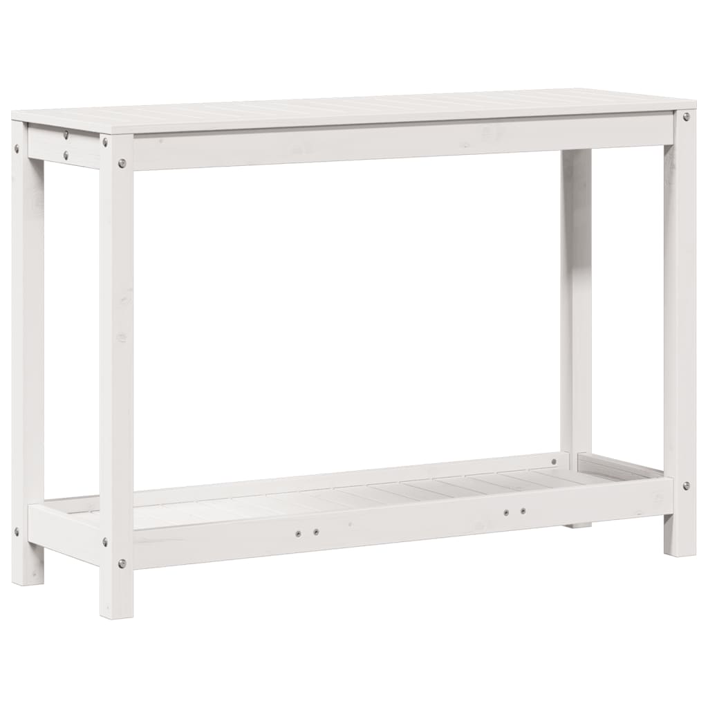 Vidaxl oppottafel met schap 108x35x75 cm massief groenhout wit