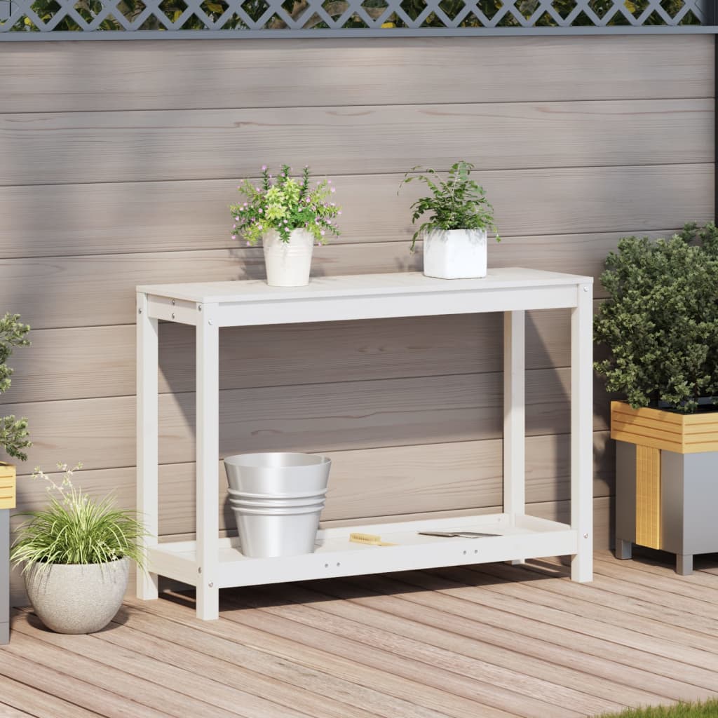 Vidaxl oppottafel met schap 108x35x75 cm massief groenhout wit