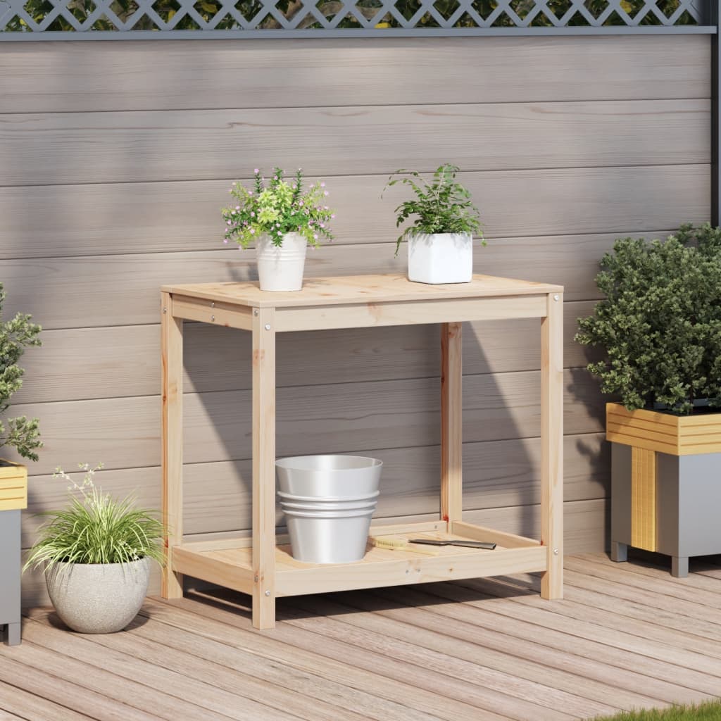 Vidaxl oppottafel met schap 82,5x50x75 cm massief groenhout