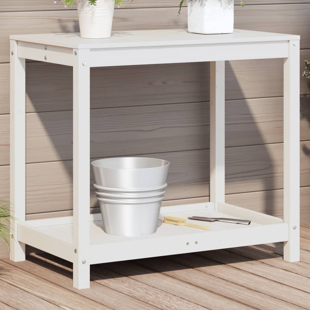 Vidaxl oppottafel met schap 82,5x50x75 cm massief groenhout wit