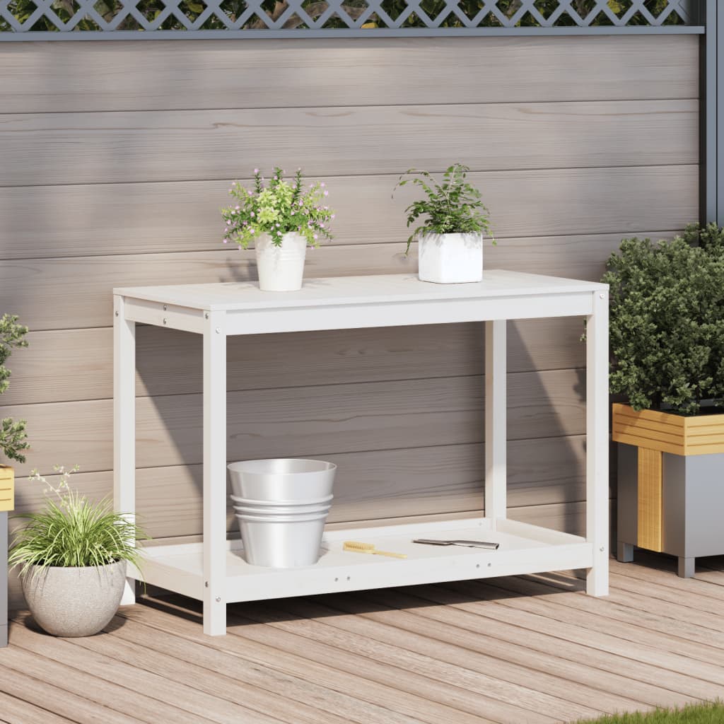 Vidaxl oppottafel met schap 108x50x75 cm massief groenhout wit