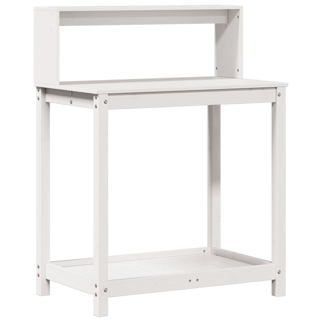 Vidaxl oppottafel met schappen 82,5x50x109,5 cm massief groenhout wit