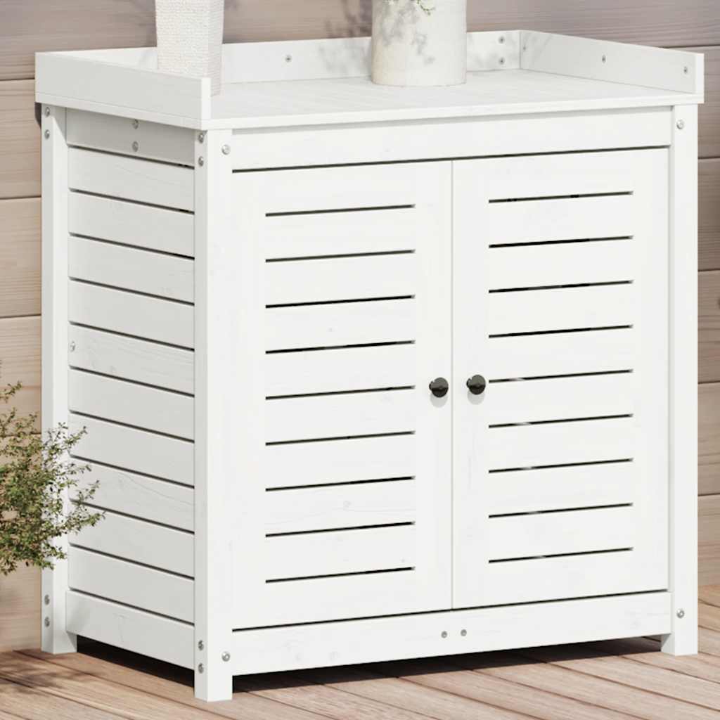 Vidaxl oppottafel met schappen 82,5x50x86,5 cm massief groenhout wit