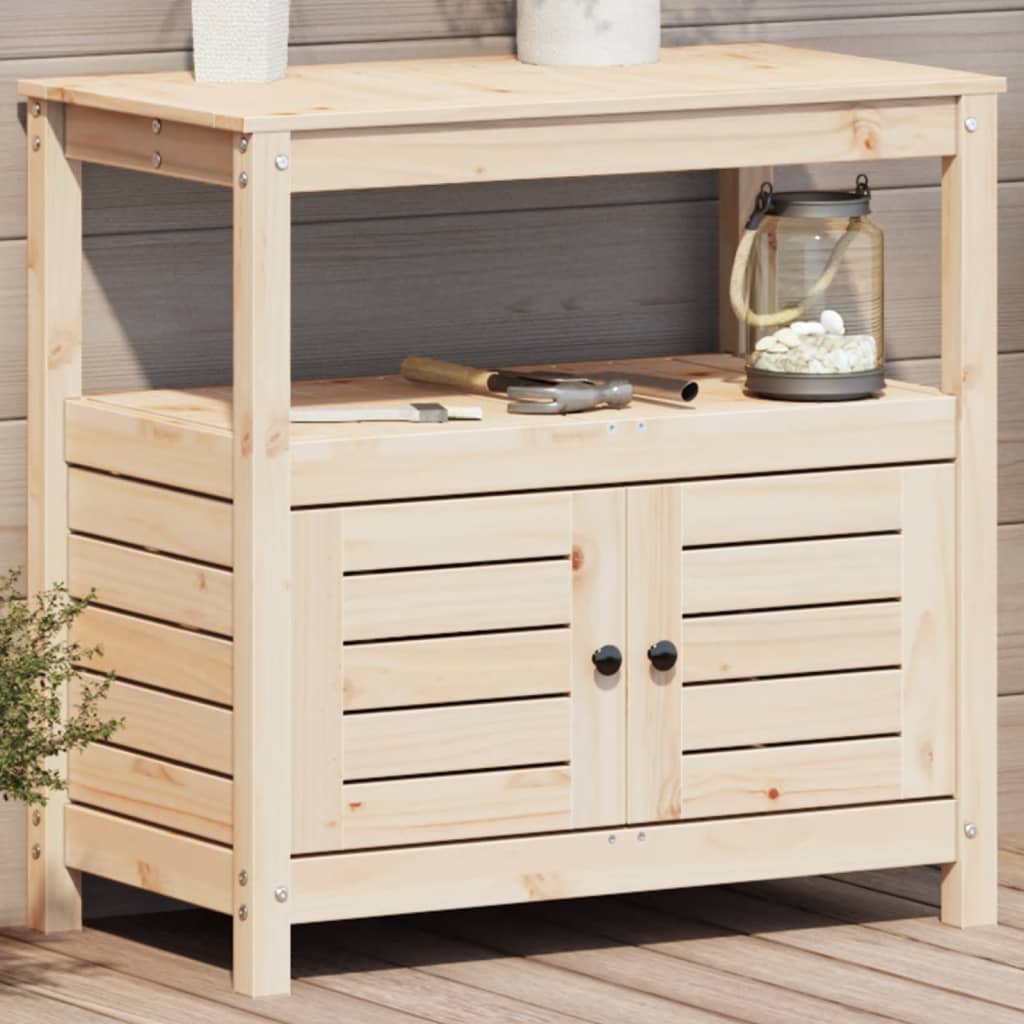 Vidaxl oppottafel met schappen 82,5x45x81 cm massief groenhout
