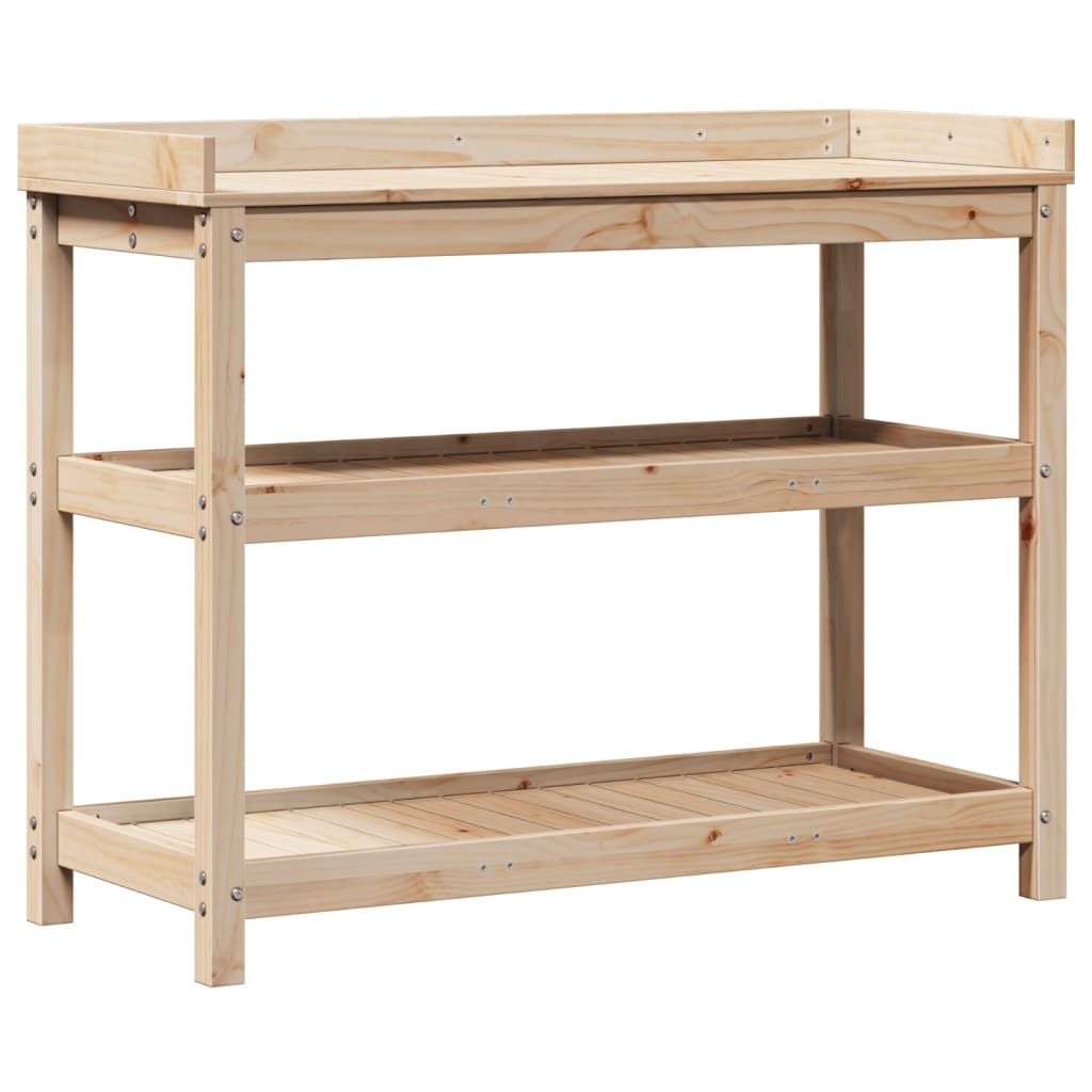 Vidaxl oppottafel met schappen 108x45x86,5 cm massief groenhout