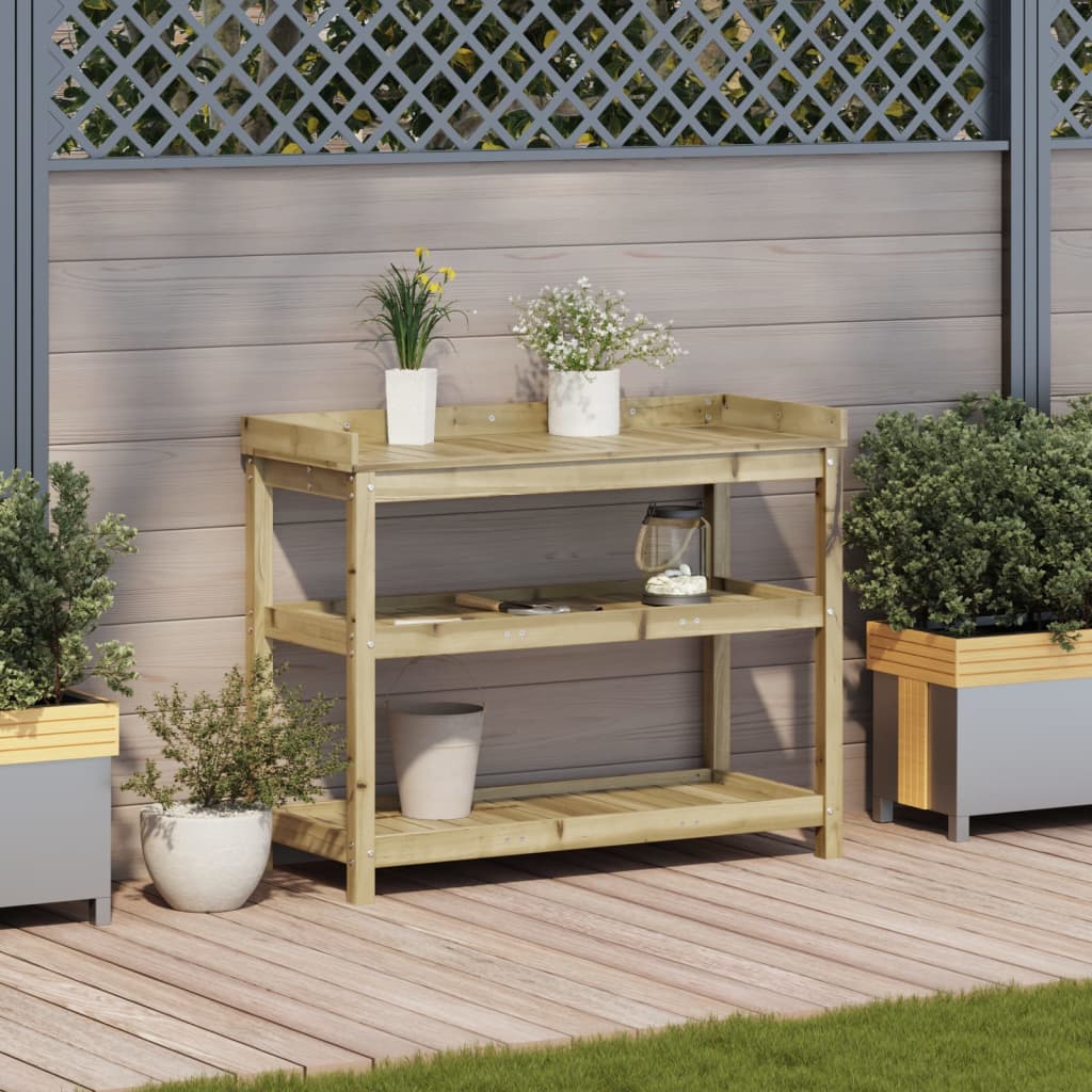 Vidaxl oppottafel met schappen 108x45x86,5 cm geïmpregneerd hout