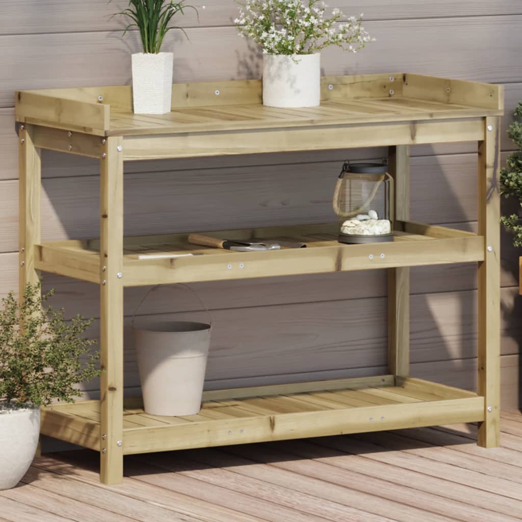 Vidaxl oppottafel met schappen 108x45x86,5 cm geïmpregneerd hout