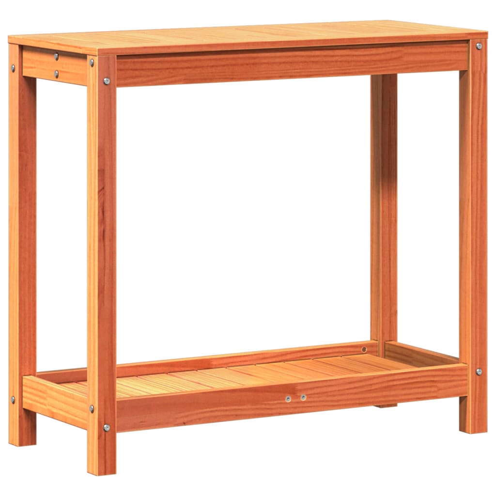 Vidaxl oppottafel met schap 82,5x35x75 cm massief groenhout wasbruin
