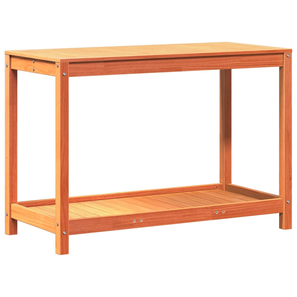 Vidaxl oppottafel met schap 108x50x75 cm massief groenenhout wasbruin