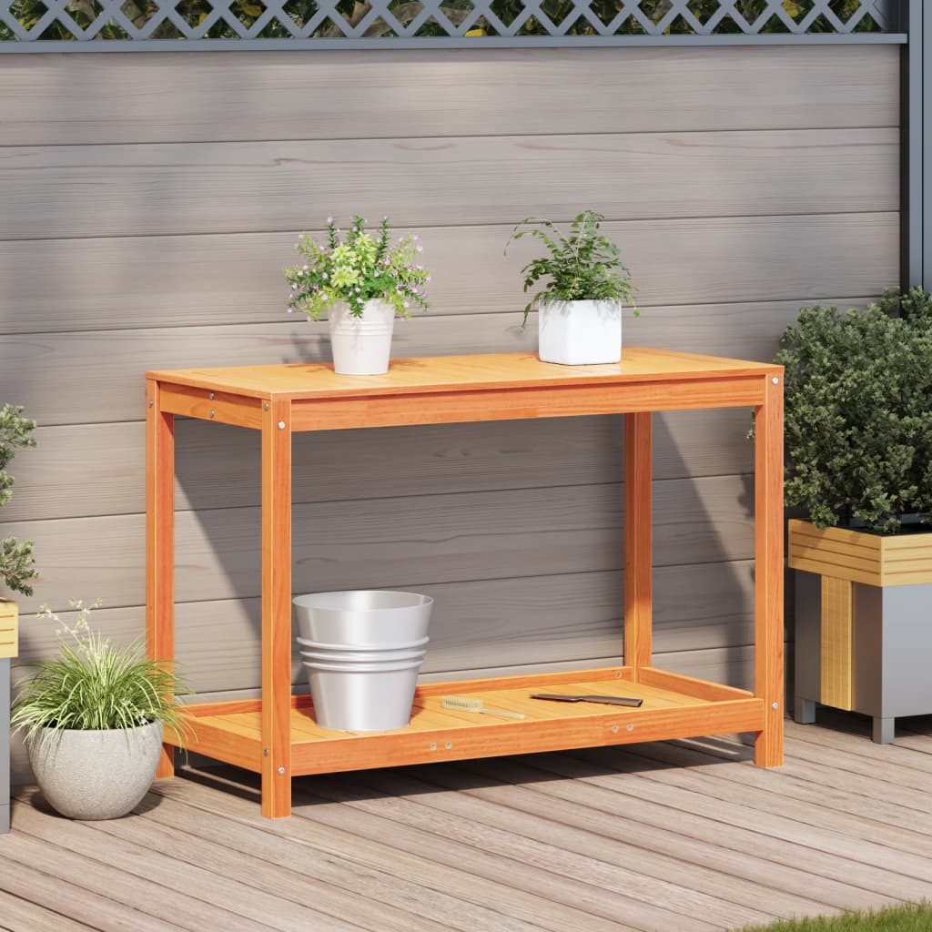 Vidaxl oppottafel met schap 108x50x75 cm massief groenenhout wasbruin