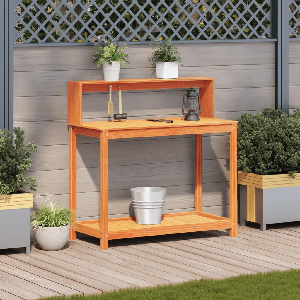 Vidaxl oppottafel met schappen 108x50x109,5 cm groenhout bruin