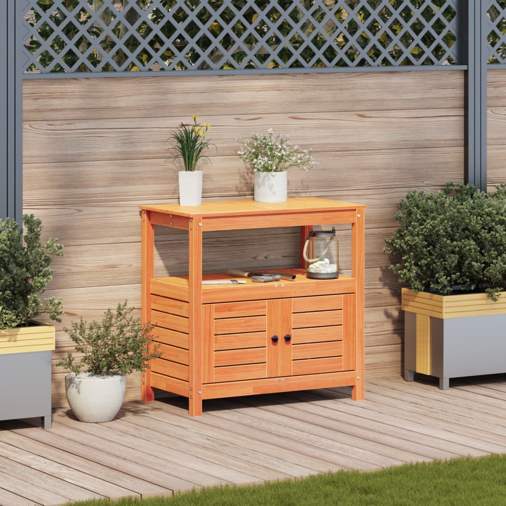 Vidaxl oppottafel met schappen 82,5x45x81 cm massief groenhout bruin