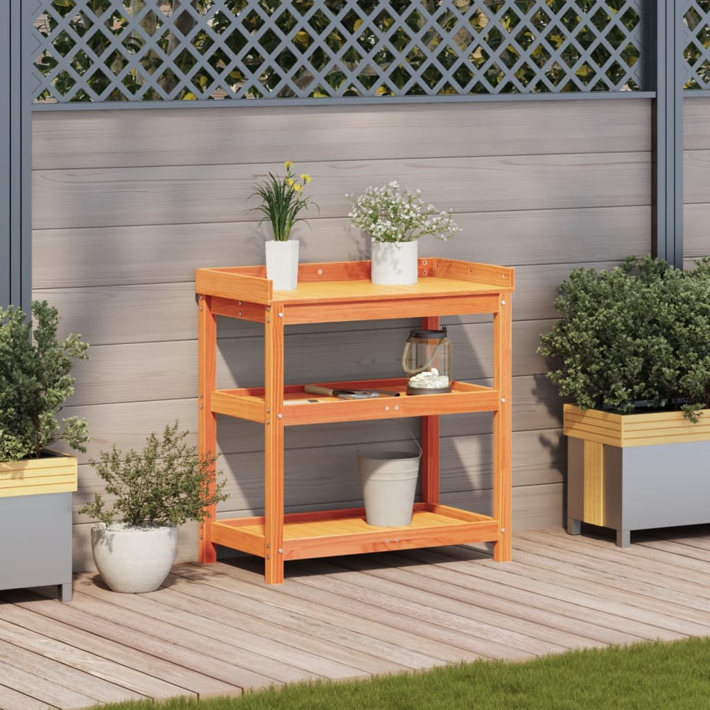 Vidaxl oppottafel met schappen 82,5x45x86,5 cm groenhout bruin