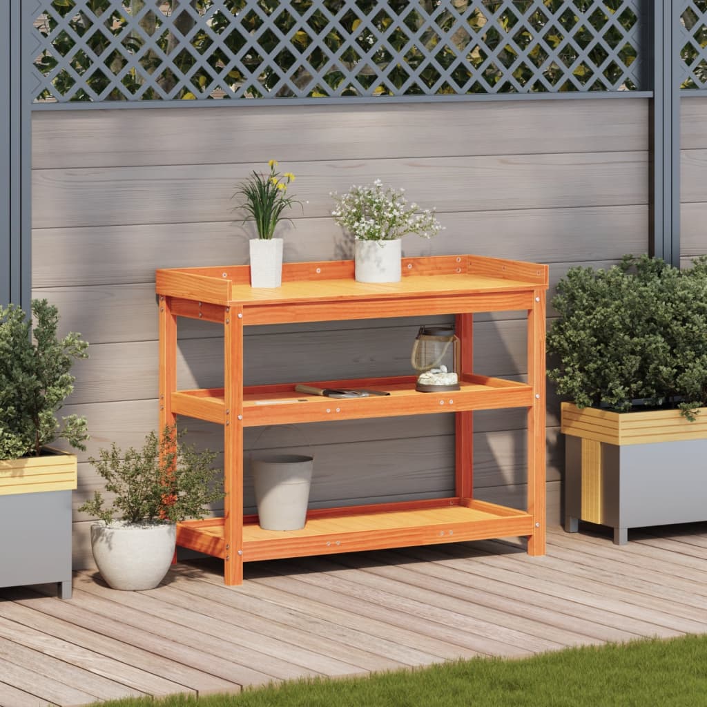 Vidaxl oppottafel met schappen 108x45x86,5 cm groenhout bruin