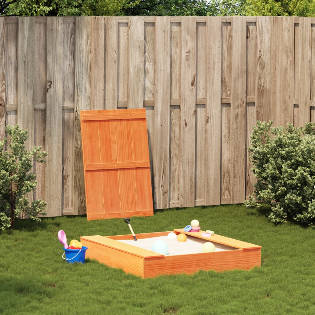 Vidaxl zandbak met deksel 111x111x19,5 cm massief groenhout wasbruin