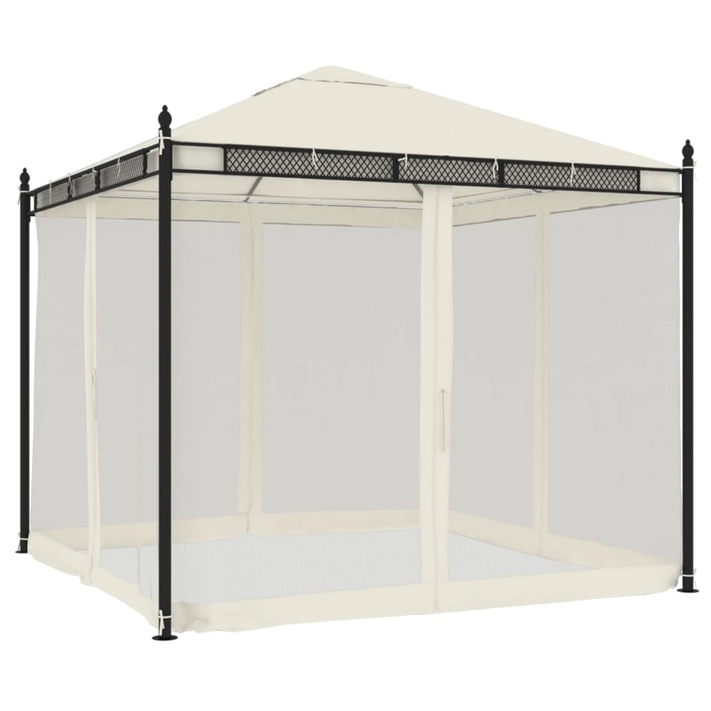 Vidaxl prieel met zijwanden van gaas 2,93x2,93m staal crèmekleurig