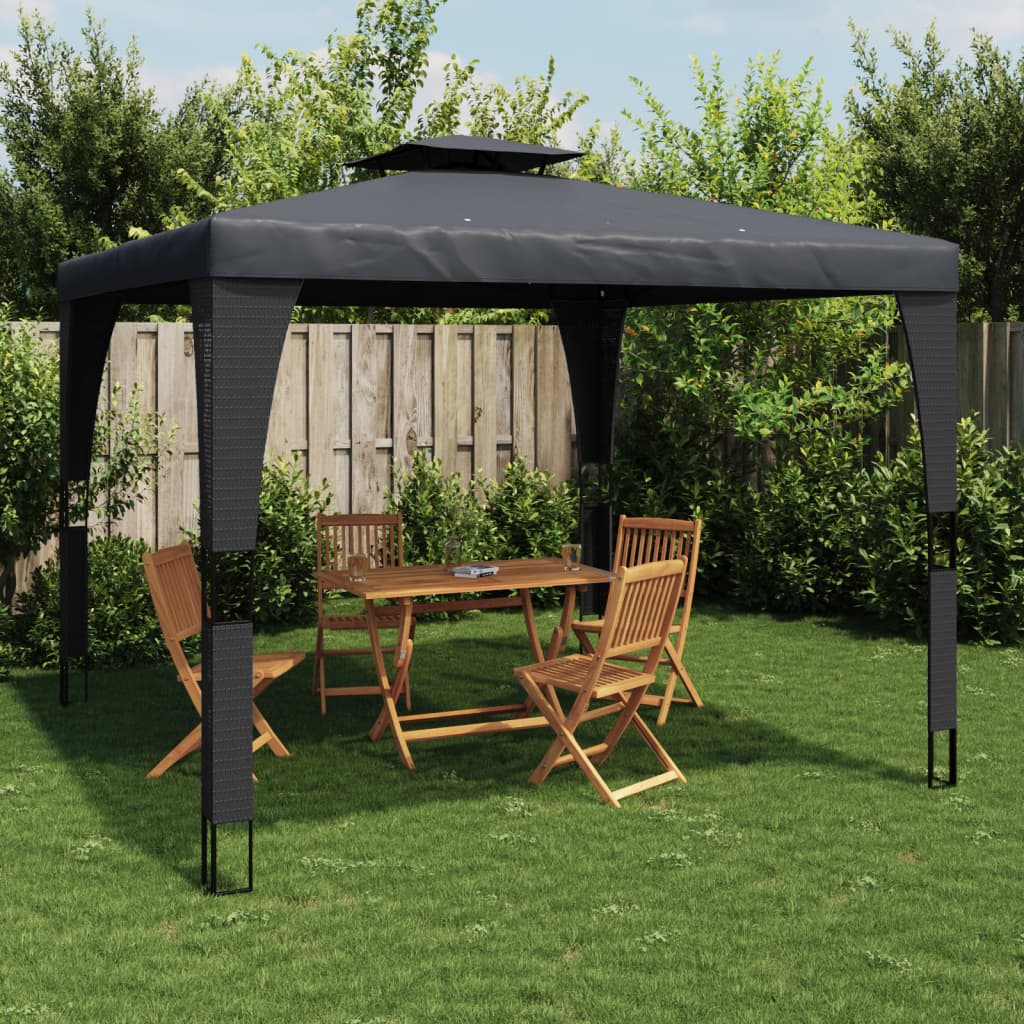 Vidaxl prieel met dubbel dak 2,98x2,98m staal antracietkleurig