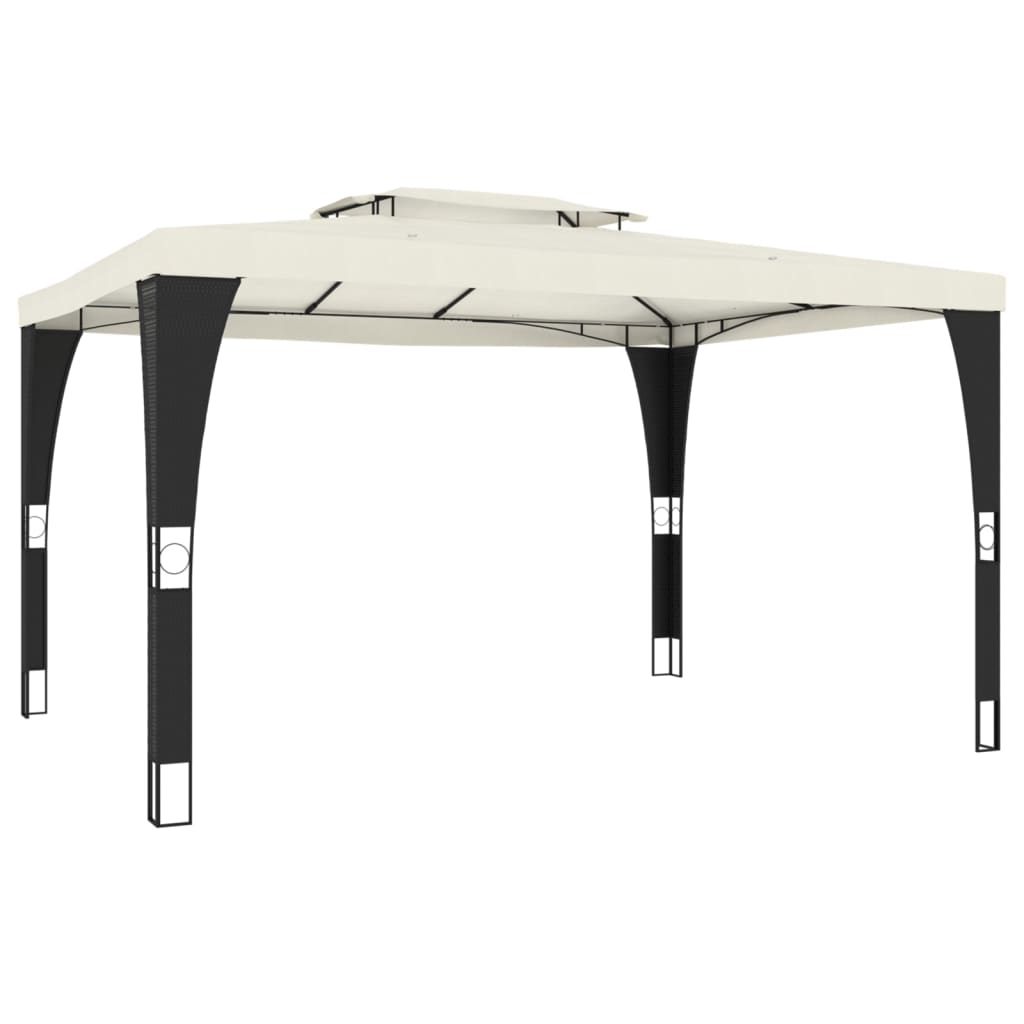 VidaXL Prieel met dubbel dak 3,98x2,98m staal crèmekleurig