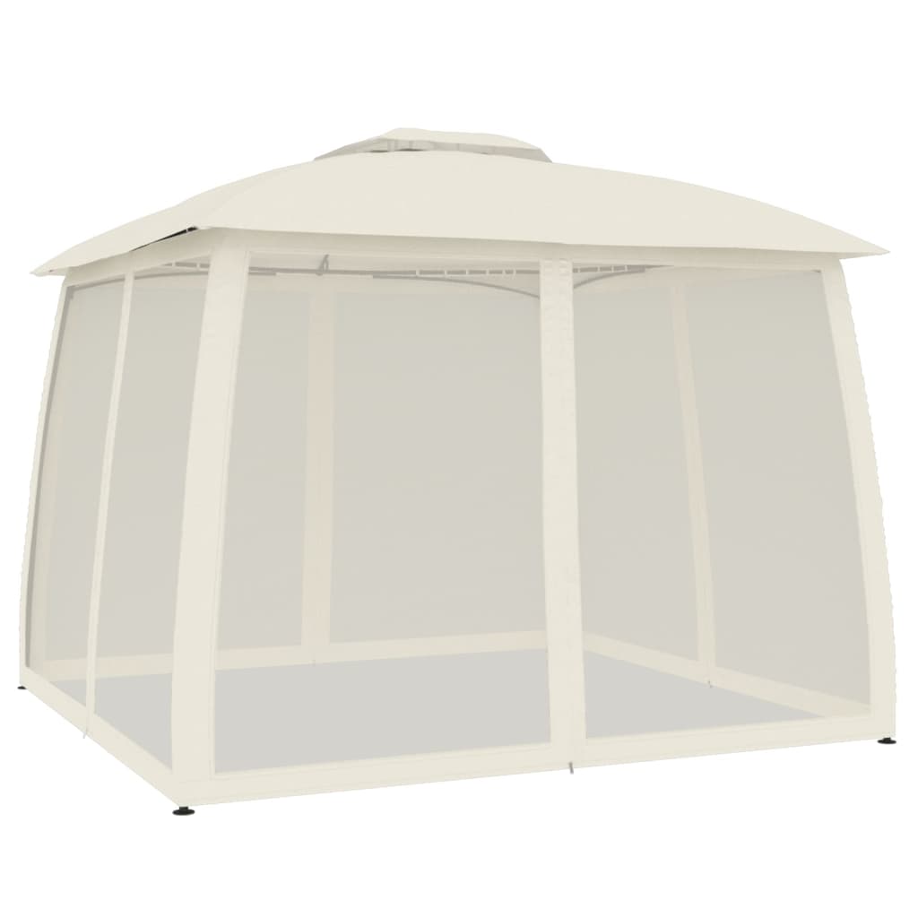 Vidaxl prieel zijwanden van gaas en dubbel dak 2,93x2,93m staal crème