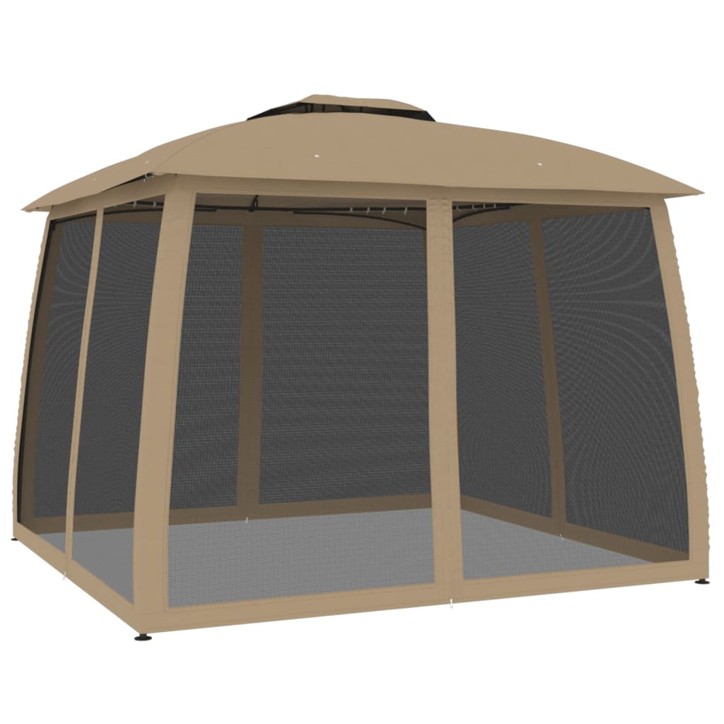 Vidaxl prieel zijwanden van gaas en dubbel dak 2,93x2,93m staal taupe