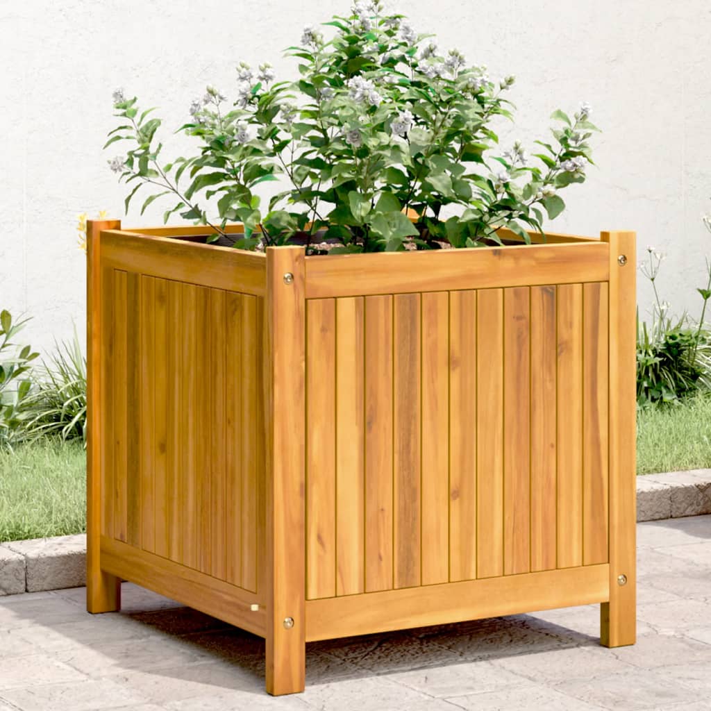 Vidaxl plantenbak met voering 50x50x50 cm massief acaciahout