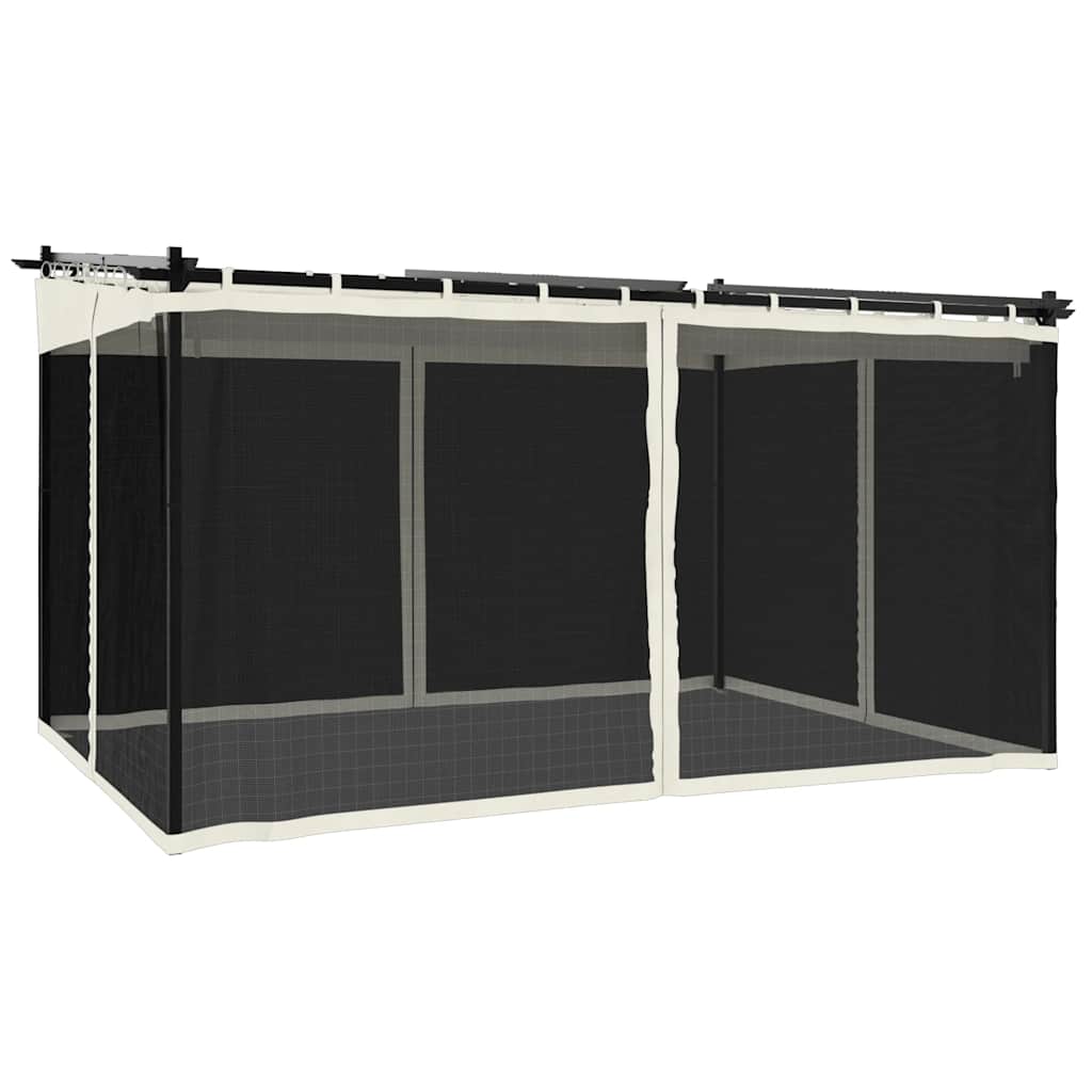 Vidaxl prieel met zijwanden van gaas 4x3m staal crèmekleurig
