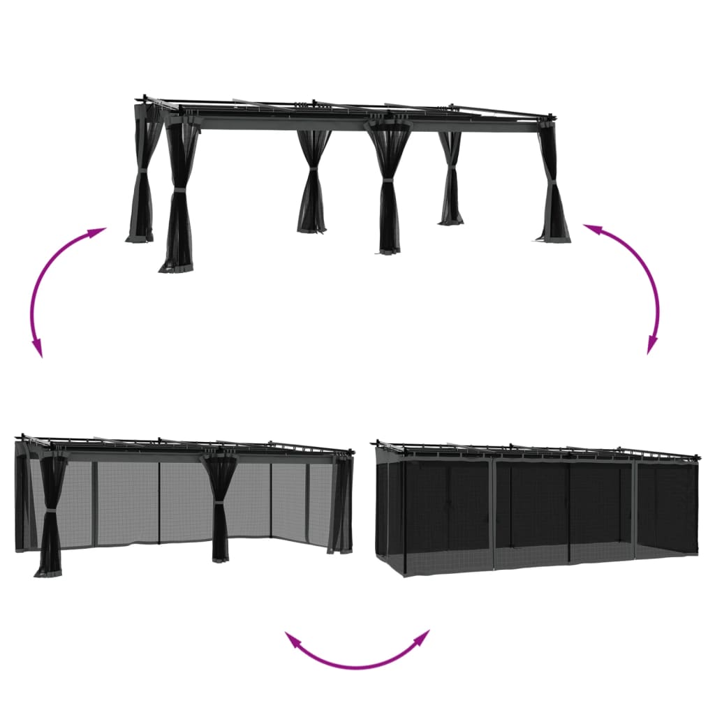 VidaXL Prieel met zijwanden van gaas 6x3m staal antracietkleurig