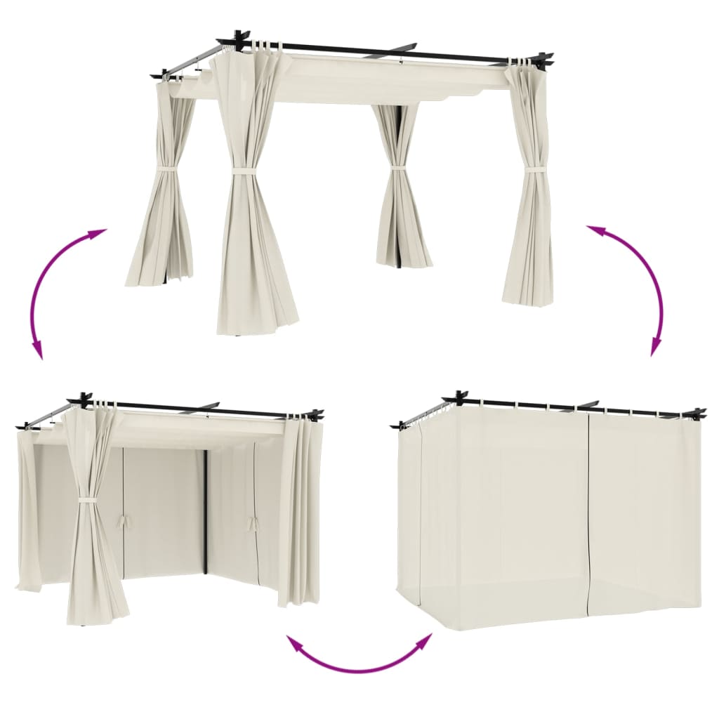 Vidaxl prieel met gordijnen 3x3m staal crèmekleurig