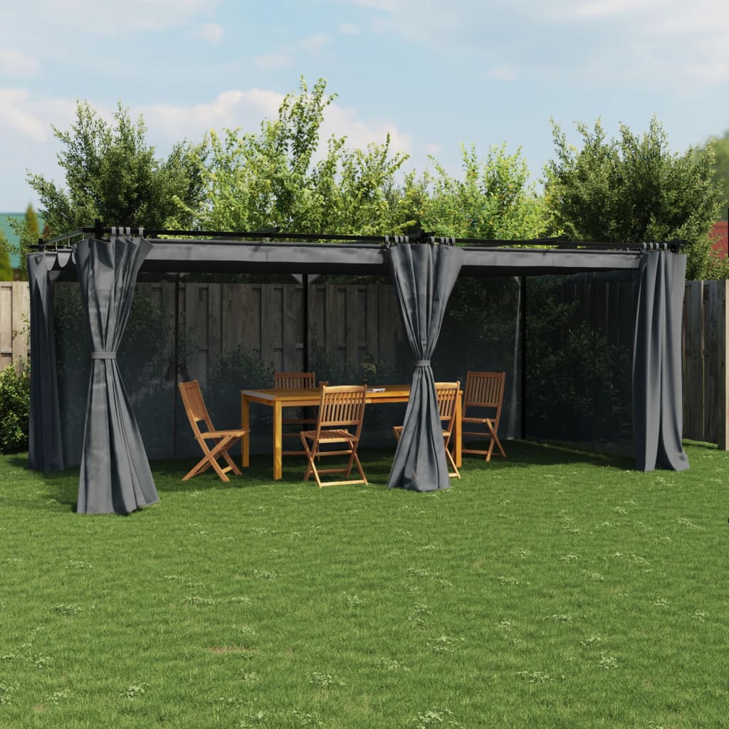 VidaXL Prieel met gordijnen 6x3m staal antracietkleurig