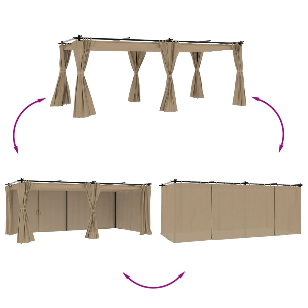 VidaXL Prieel met gordijnen 6x3m staal taupe
