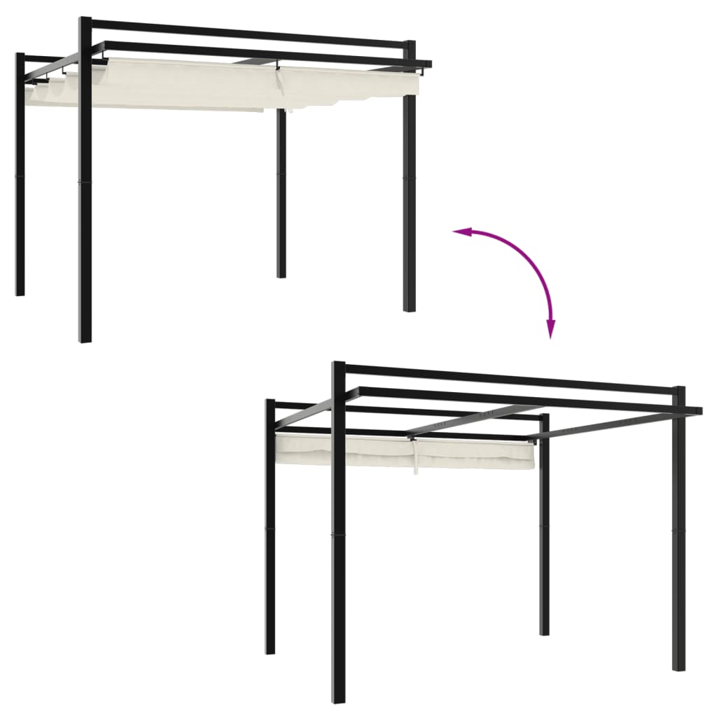 VidaXL Prieel met uittrekbaar dak 3x3m aluminium crèmekleurig