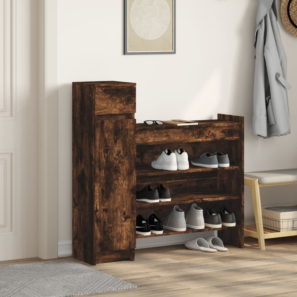 Vidaxl schoenenkast 100,5x28x100 cm bewerkt hout gerookt eikenkleurig