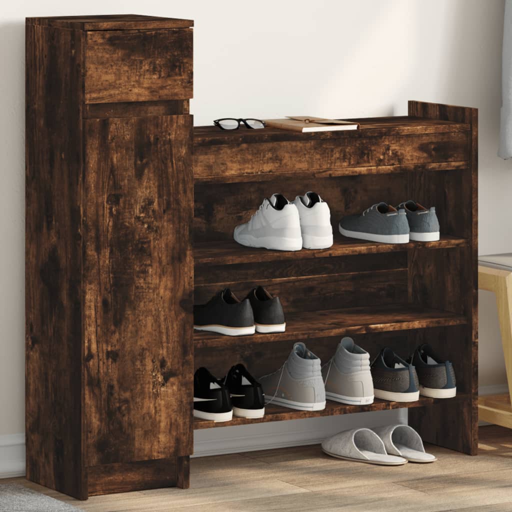 Vidaxl schoenenkast 100,5x28x100 cm bewerkt hout gerookt eikenkleurig
