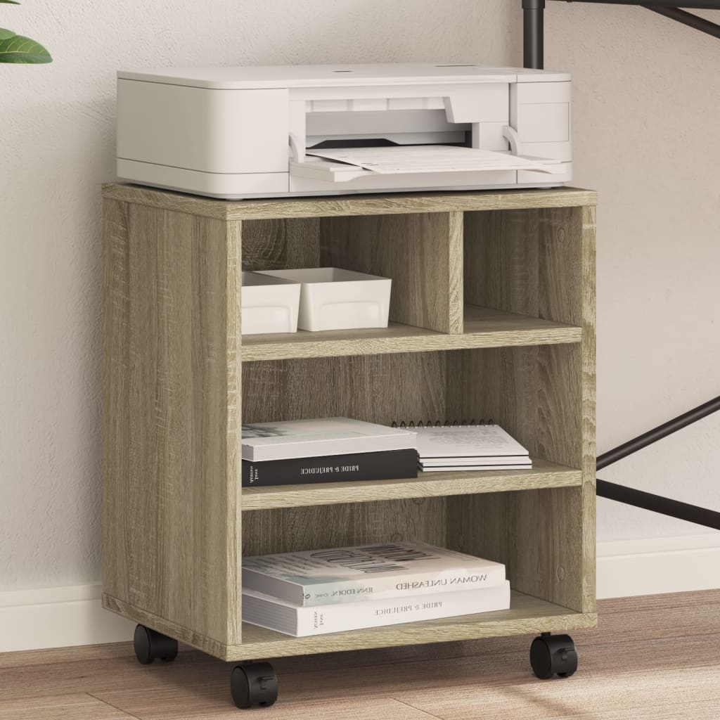 Vidaxl printerkastje met wielen 41x32x48 cm sonoma eikenkleurig