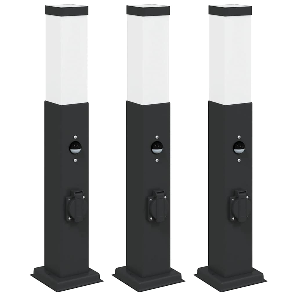 Vidaxl bolderverlichting met sensor en stopcontact 3 stuks 50 cm zwart ip44