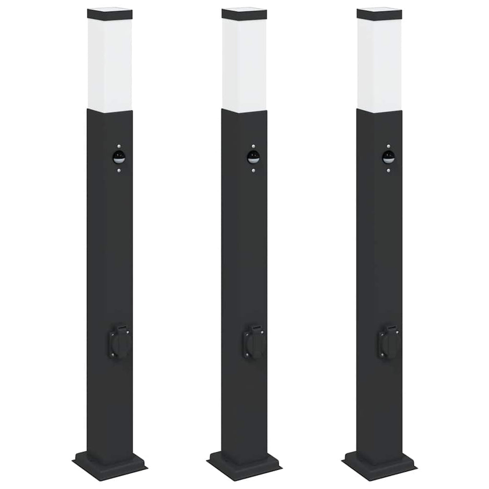 Vidaxl bolderverlichting met sensor en stopcontact 3 stuks 80 cm zwart ip44
