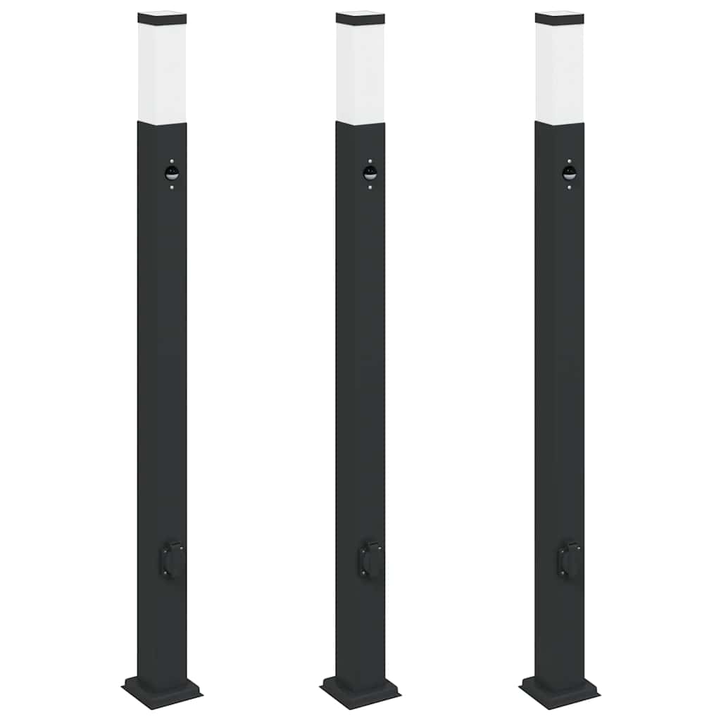 Vidaxl bolderverlichting met sensor en stopcontact 3 stuks 110 cm zwart ip44