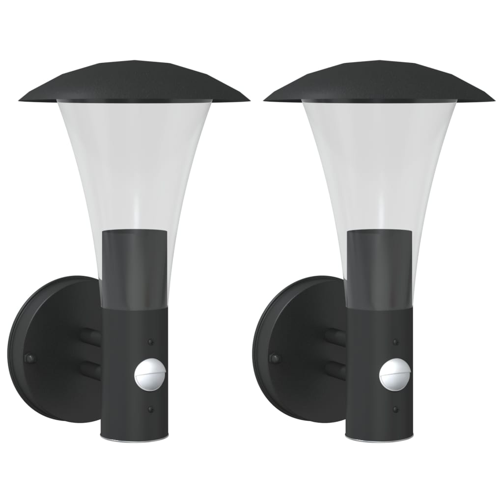 Vidaxl buitenwandlampen 2 st met sensoren roestvrijstaal zwart