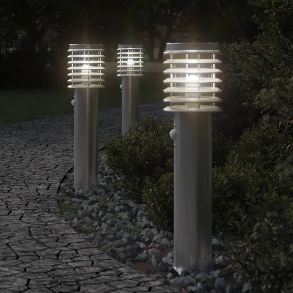 Vidaxl buitenvloerlampen 3 st met sensoren 60 cm roestvrijstaal zilver
