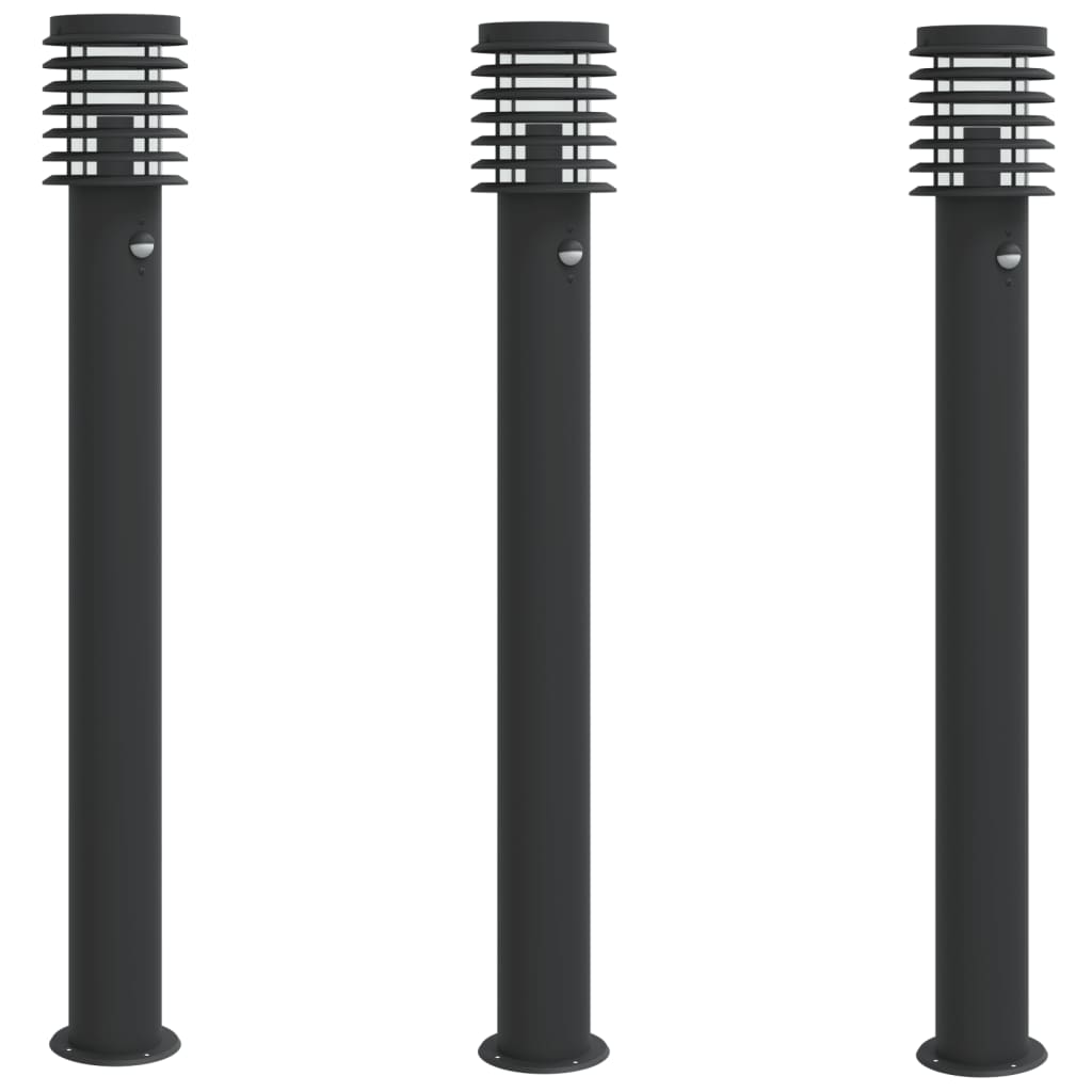 Vidaxl buitenvloerlampen 3 st met sensoren 110 cm roestvrijstaal zwart