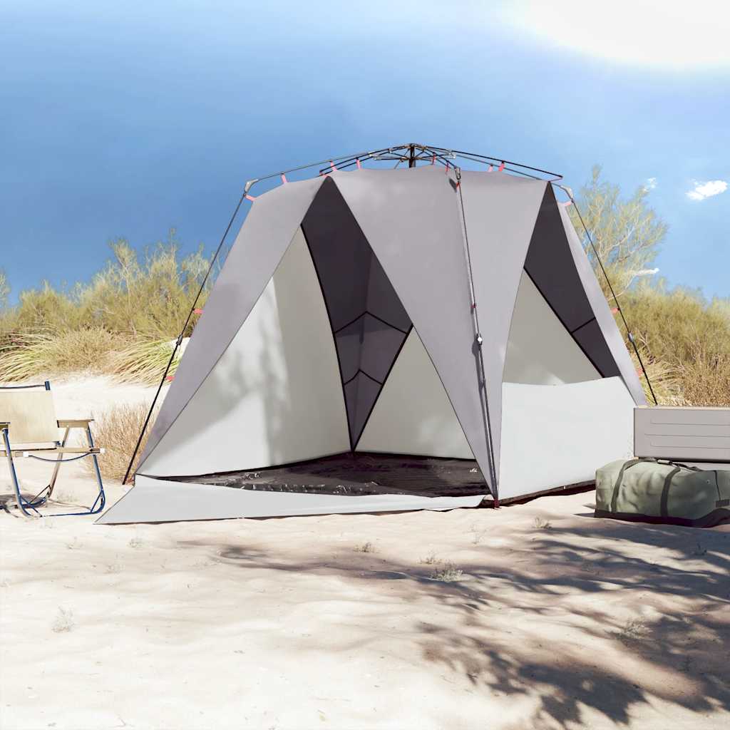 Vidaxl strandtent 4-persoons waterdichte snelontgrendeling grijs