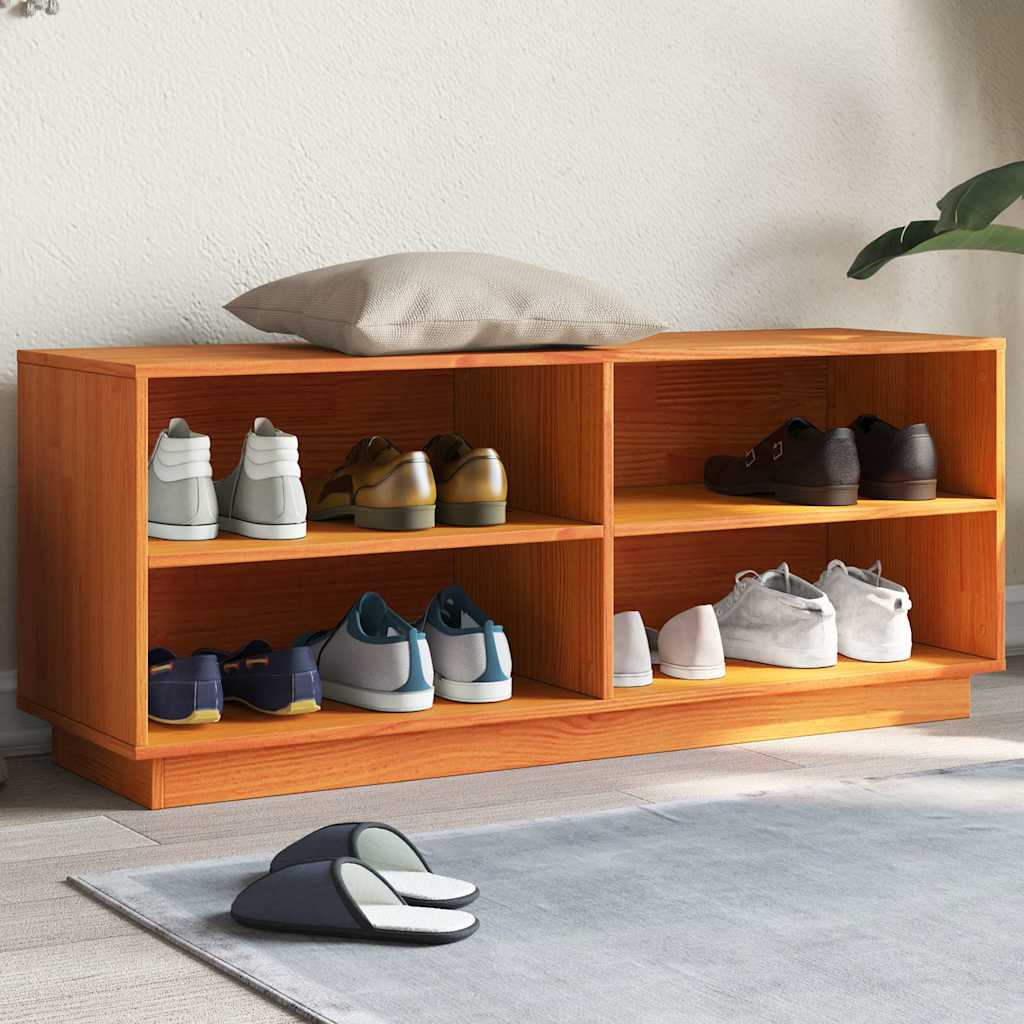 Vidaxl schoenenkast 110x34x45 cm massief groenhout wasbruin