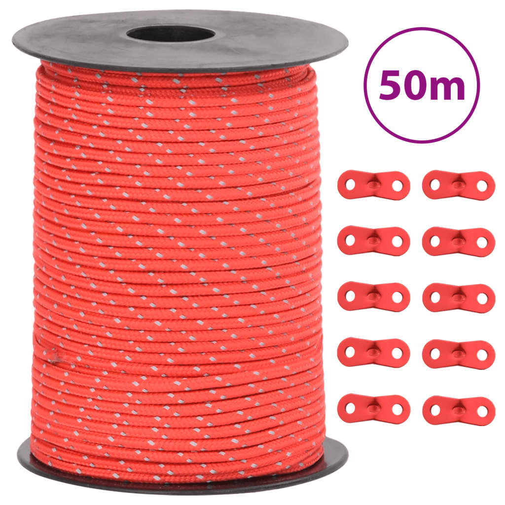 Vidaxl tentscheerlijn met reflecterende strips en steeksleutels 50 m 3 mm