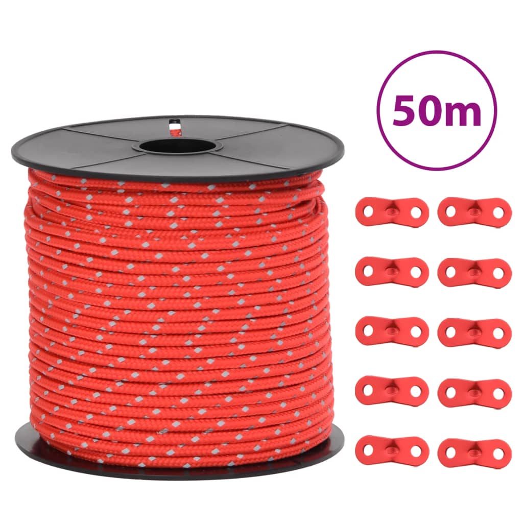 Vidaxl tentscheerlijn met reflecterende strips en steeksleutels 50 m 4 mm