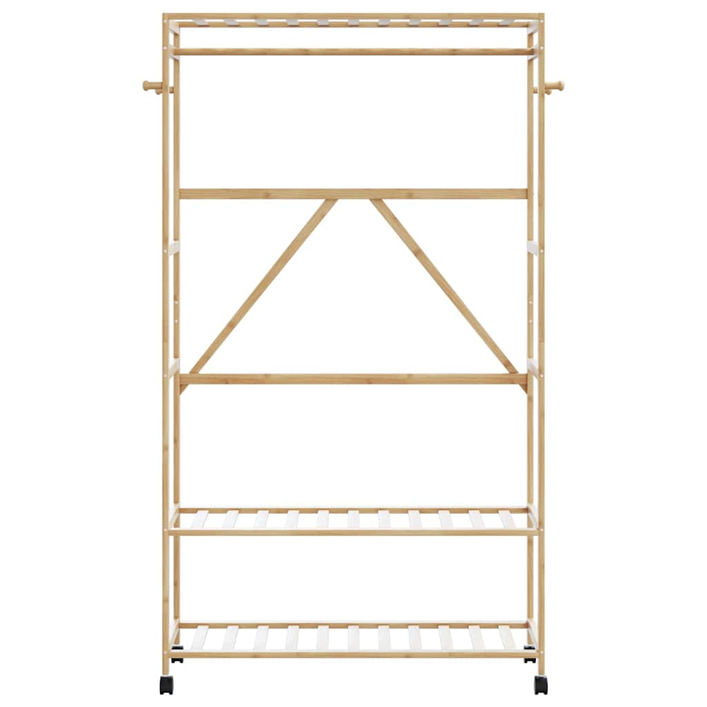 Vidaxl kledingrek met schappen en wielen 110x40x180 cm bamboe