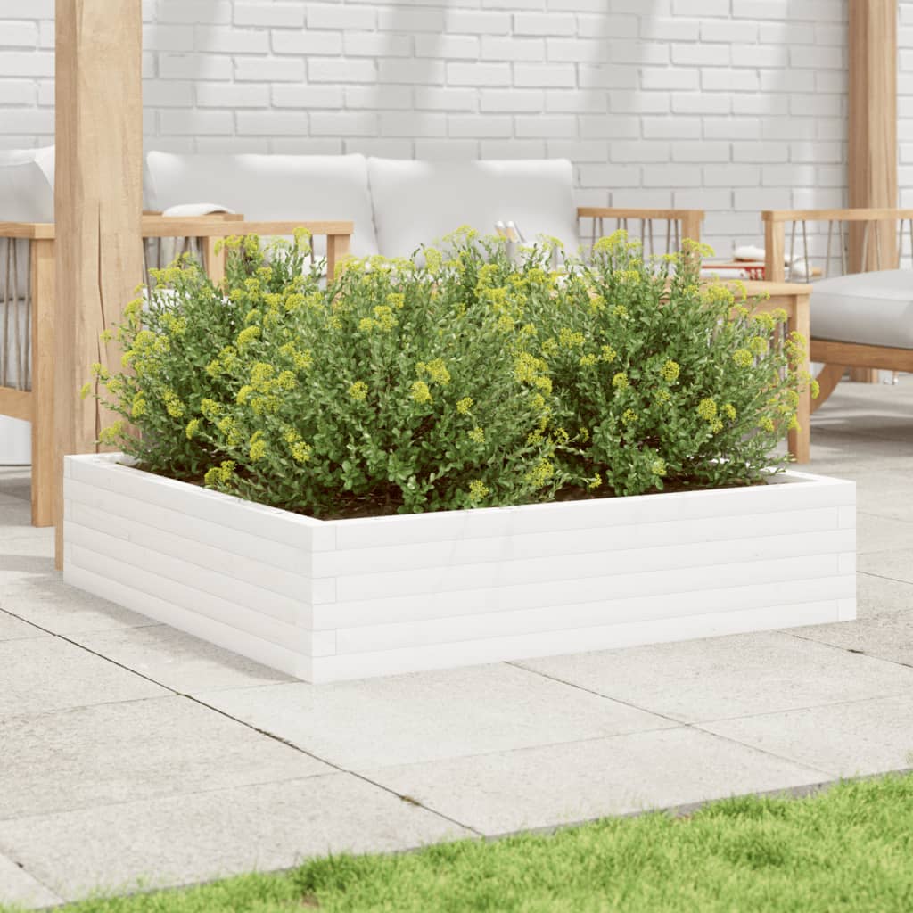 Vidaxl plantenbak 100x100x23 cm massief groenhout wit