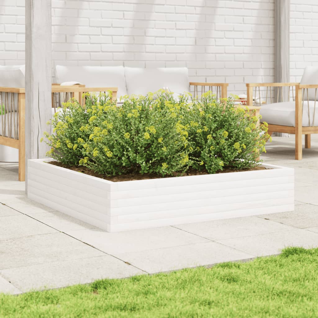 Vidaxl plantenbak 110x110x23 cm massief groenhout wit