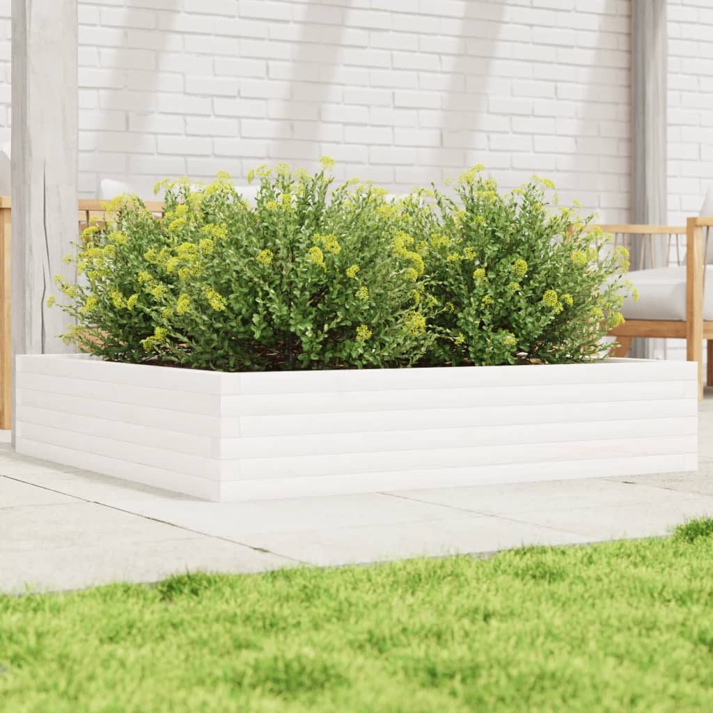 Vidaxl plantenbak 110x110x23 cm massief groenhout wit