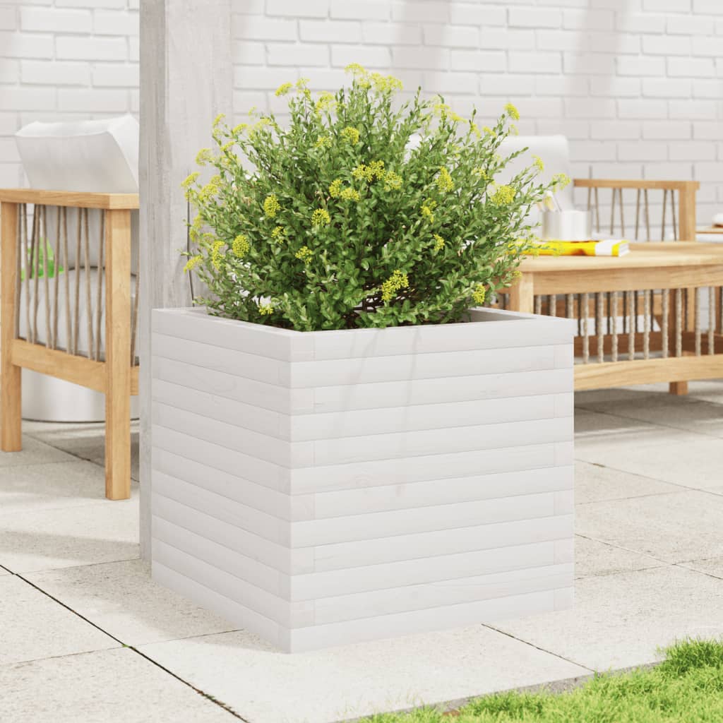 Vidaxl plantenbak 50x50x45,5 cm massief groenhout wit